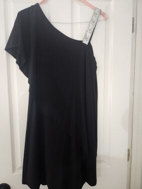 Roberto Cavalli Black One-Shoulder Dress with Silver Embellished Strap